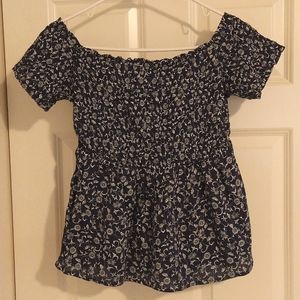 *Excellent Condition* Old Navy Off the Shoulder Navy/ White Smocked Top, Size M